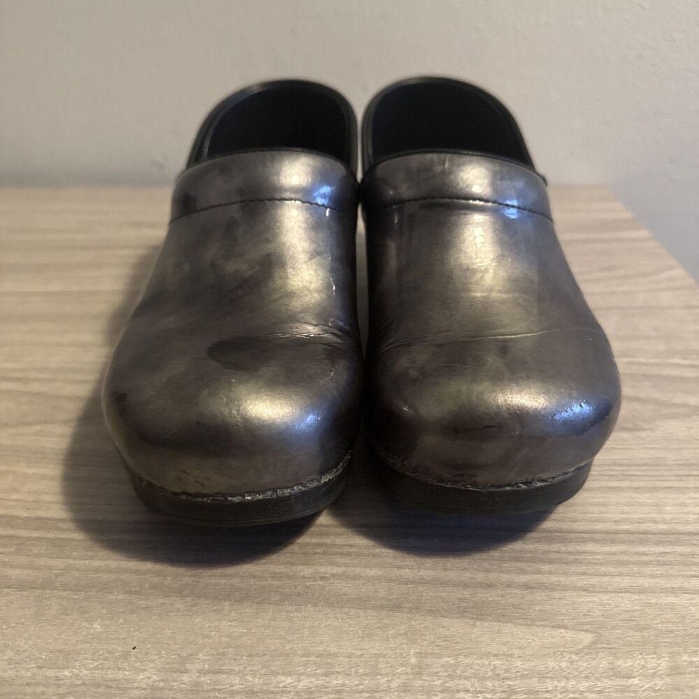 DANSKO Professional Metalic Silver Fade Leather Clogs Sz 9-9.5 EU 40 Shoes - Picture 3 of 12